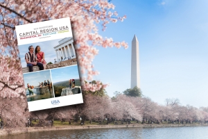 Der neue Reiseplaner - im Hintergrund die Kirschblüte in Washington